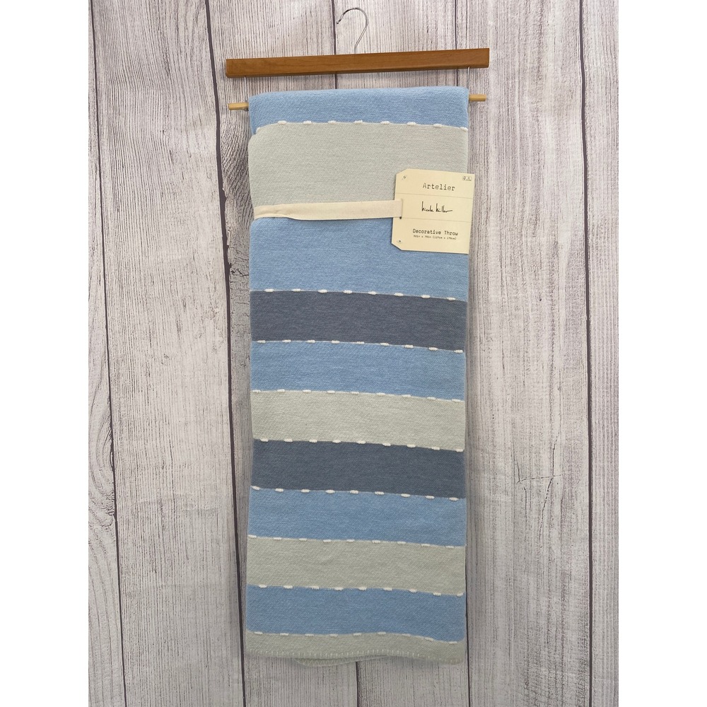 Nicole Miller Artelier Throw Blanket 50x70 Blue Grey Striped Woven Tufted Modern